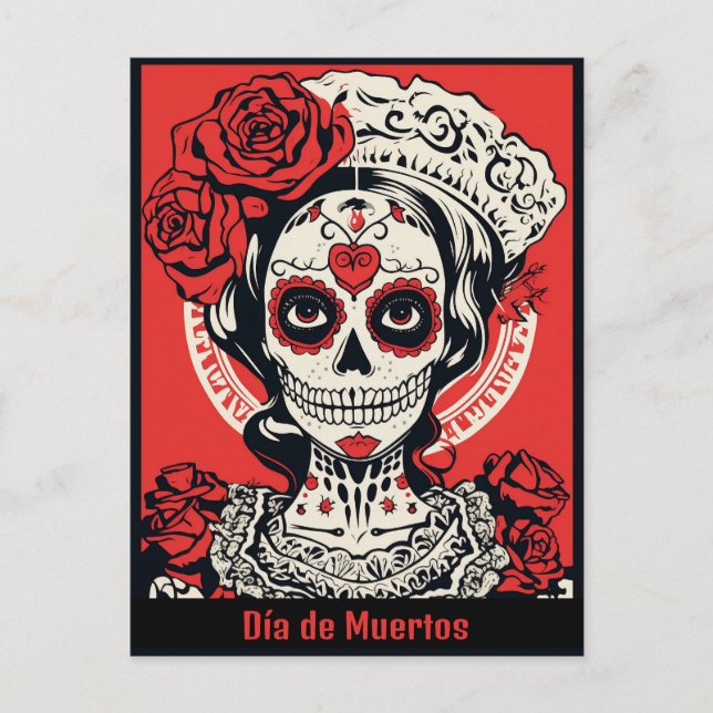 Cartão Postal Texto personalizado 💀 Calavera Pop Art vermelho e (Frente)