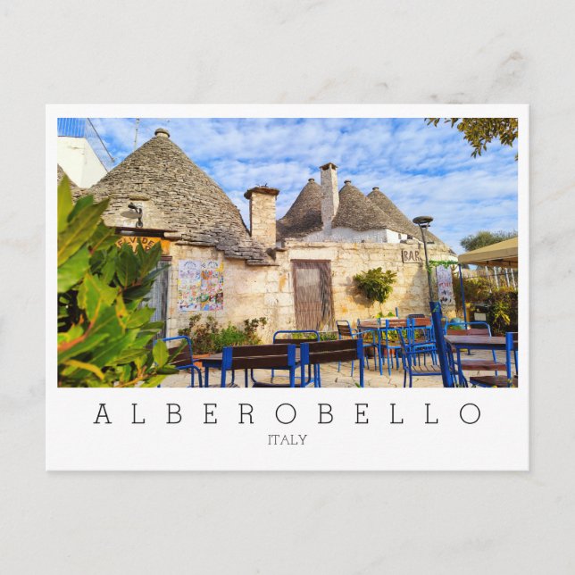 Cartão Postal Texto personalizado, casas de trulli, Alberobello, (Frente)