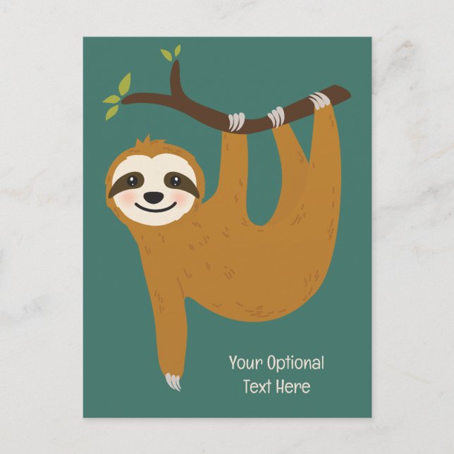 Cartão Postal Texto Personalizado & Cor Sloth Fofo (Frente)