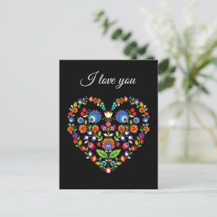 Cartão Postal ❤ Texto personalizado, Coração Folclore, estilo Wy