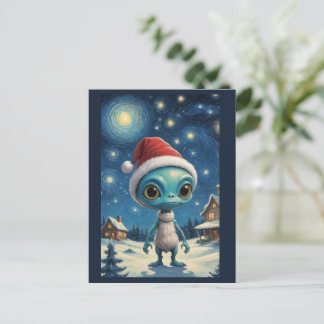 Cartão Postal Texto Personalizado de Natal Bonito para Alienígen