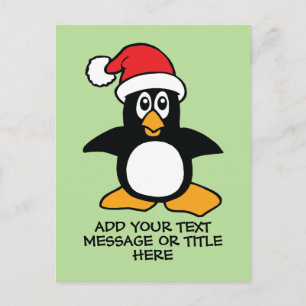 Cartão Postal Texto Personalizado De Pinguim De Natal Engraçado
