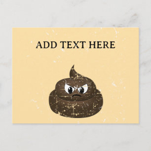 Cartão Postal Texto Personalizado de Poop de Cartoon Irritado e