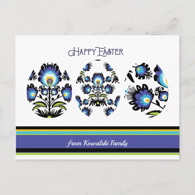 Cartão Postal Texto Personalizado De Três Ovos De Páscoa (Frente)