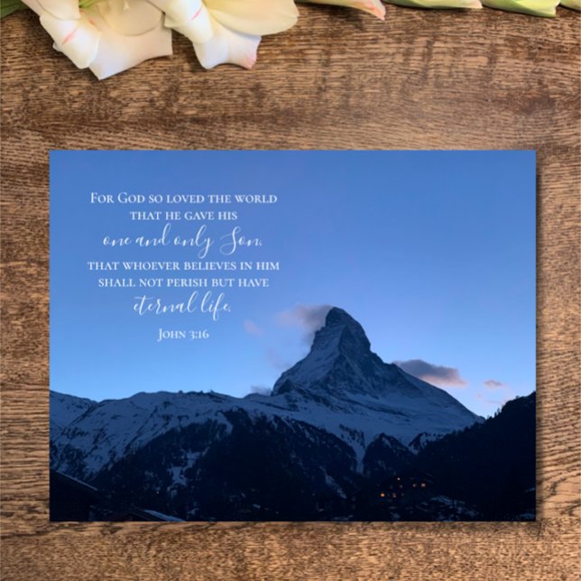 Cartão Postal Texto Personalizado do John 3:16 | Foto original d (John 3:16 in modern typography on my original photo of the Matterhorn at sunset, a lovely faith card)