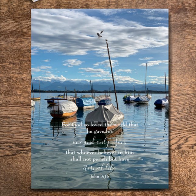 Cartão Postal Texto Personalizado do John 3:16 | Foto original d (Encourage your faith with this John 3:16 custom scripture on Swiss lake Alps original photo
)