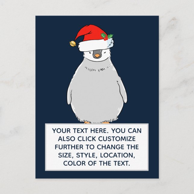 Cartão Postal Texto Personalizado do Pinguim de Natal (Frente)