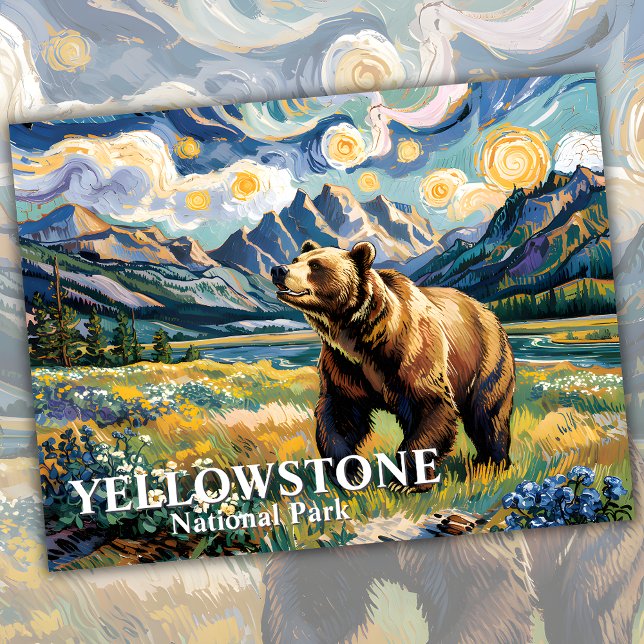 Cartão Postal Texto Personalizado Do Urso Cinzeiro Van Gogh Yell (Van Gogh Yellowstone Grizzly Bear Custom Text Postcard)
