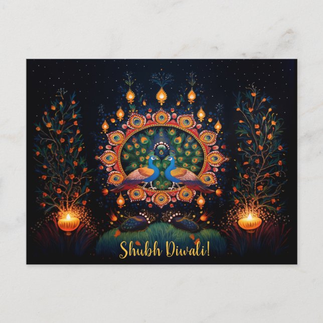 Cartão Postal Texto personalizado 🦚🛕🤩 Feliz Diwali (Frente)