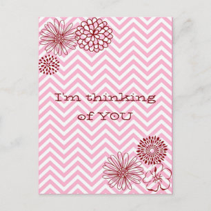 Cartão Postal Texto Personalizado Floral Chevron Rosa Moderno