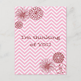 Cartão Postal Texto Personalizado Floral Rosa Moderno Chevron