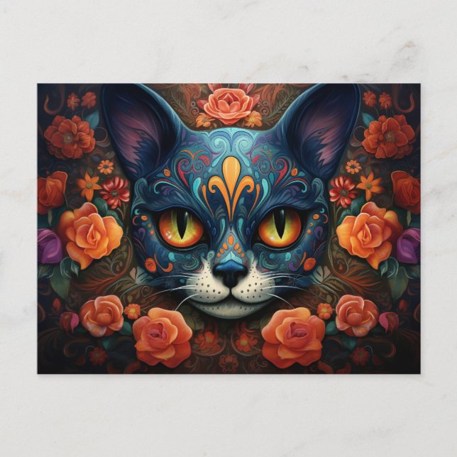 Cartão Postal Texto personalizado 💀 😺 Gato De Los Muertos (Frente)