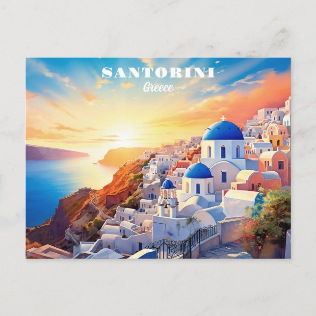Cartão Postal Texto personalizado Grécia Santorini Sunset (Frente)