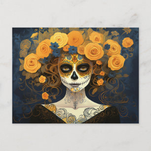 Cartão Postal Texto personalizado 💀  La Calavera Catrina com fl