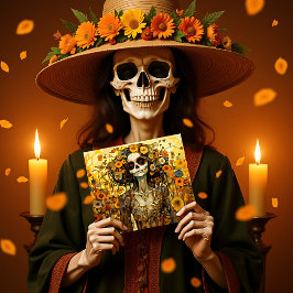 Cartão Postal Texto personalizado 💀 La Calavera Catrina com flo