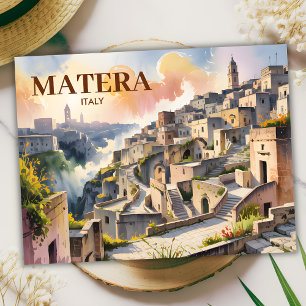 Cartão Postal Texto personalizado Matera Itália Viagem Sassi di