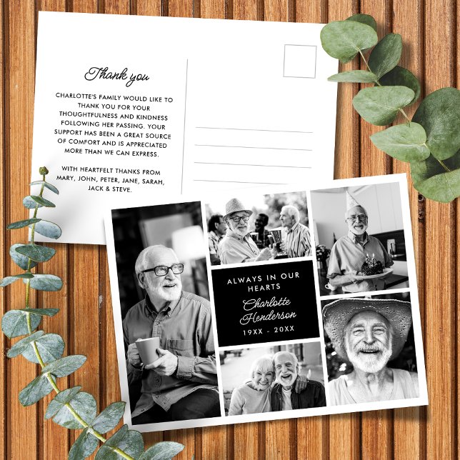 Cartão Postal Texto Personalizado Moderno 5-Foto Funeral Obrigad (Criador carregado)