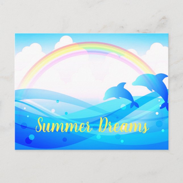 Cartão Postal Texto personalizado Rainbow Summer Magic Blue Dolp (Frente)