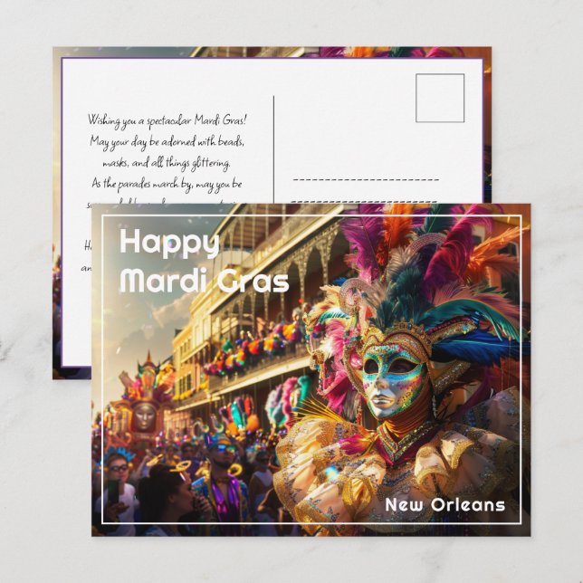 Cartão Postal Texto Personalizado - Regalia Real Mardi Gras Extr (Frente/Verso)