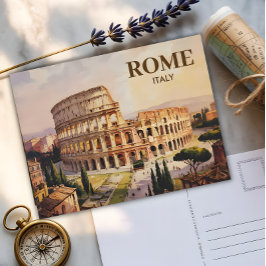 Cartão Postal Texto Personalizado Roma Itália Colosseum Retro Wa