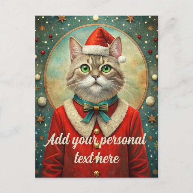 Cartão Postal Texto personalizável cat santa claus Natal (Frente)