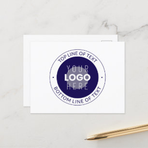 Cartão Postal Texto personalizável e seu logotipo   Púrpura Azul