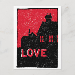 Cartão Postal Texto Vintage Amor Preto e Vermelho