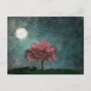 Cartão Postal textura de árvore rosa da lua da meia-noite