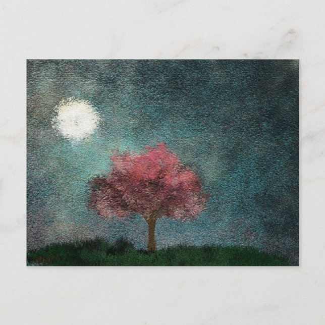 Cartão Postal textura de árvore rosa da lua da meia-noite (Frente)