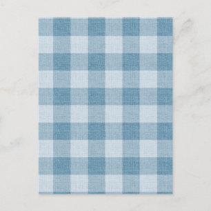 Cartão Postal Textura de linho xadrez búfalo gingham azul-pó