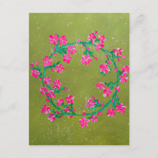 Cartão Postal Textured Pink Flower Wreath Painting 