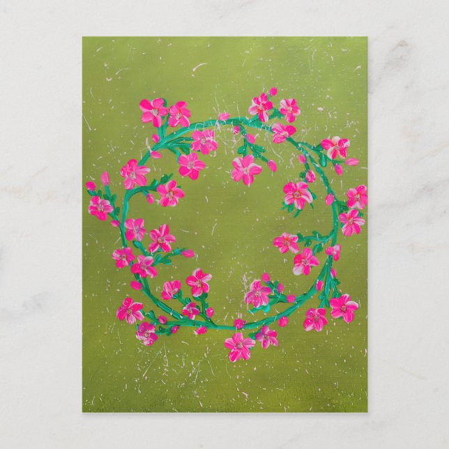 Cartão Postal Textured Pink Flower Wreath Painting  (Frente)