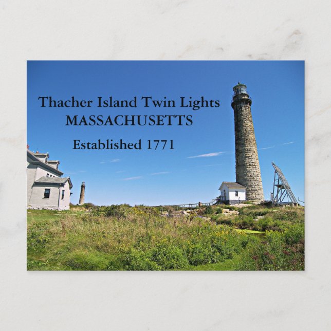Cartão Postal Thacher Island Twin Lights, Massachusetts Postcard (Frente)