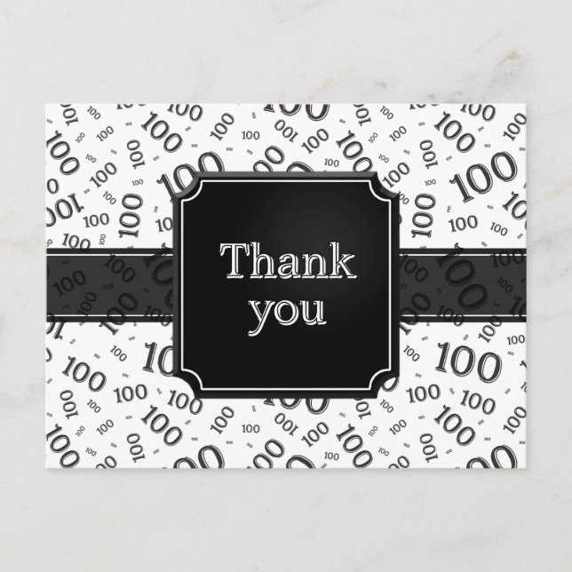 Cartão Postal Thank You 100th Number Pattern Black/White (Frente)