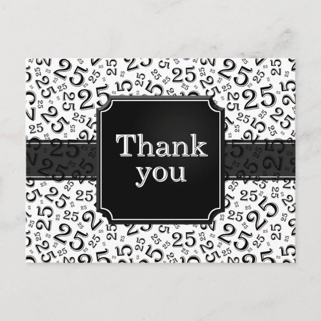 Cartão Postal Thank You 25 Number Pattern Black/White (Frente)