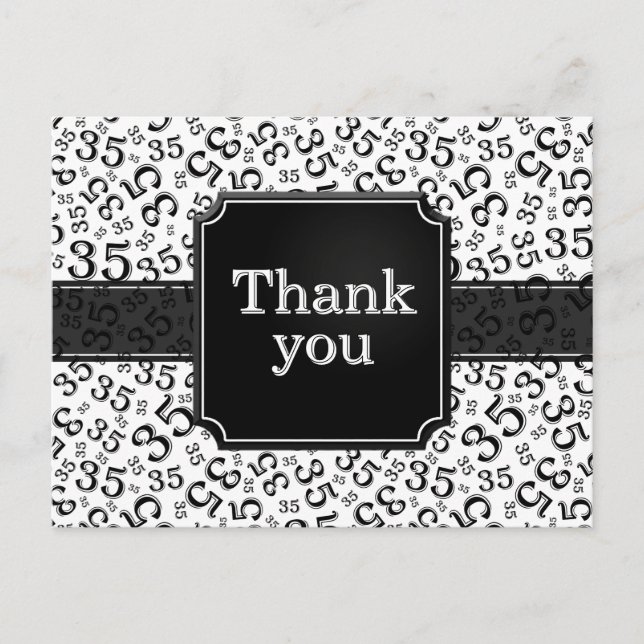 Cartão Postal Thank You 35 Number Pattern Black/White (Frente)