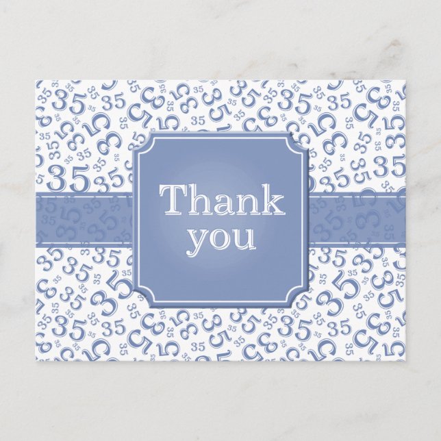Cartão Postal Thank You 35 Number Pattern Blue/White (Frente)