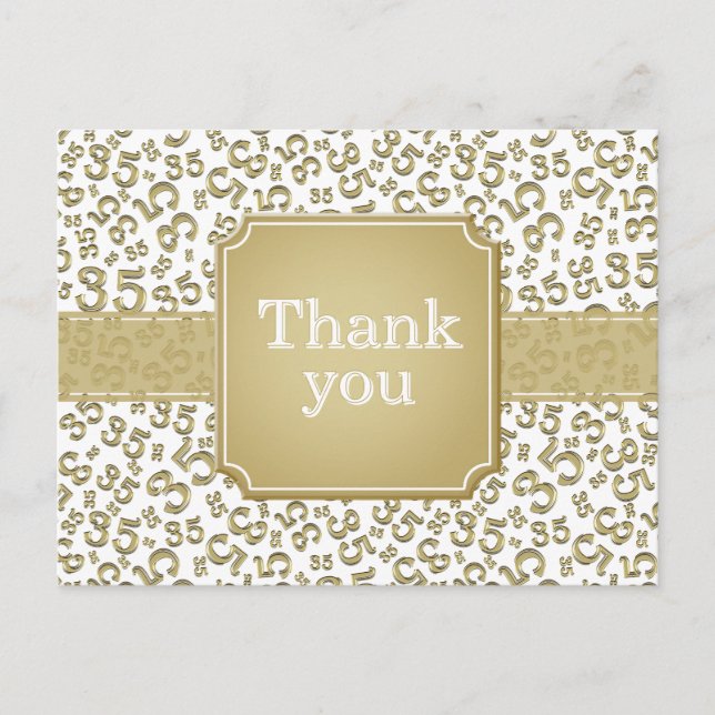 Cartão Postal Thank You 35 Number Pattern Gold/White (Frente)