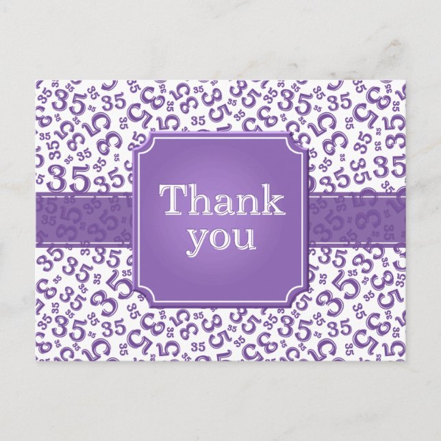 Cartão Postal Thank You 35 Number Pattern Purple/White (Frente)