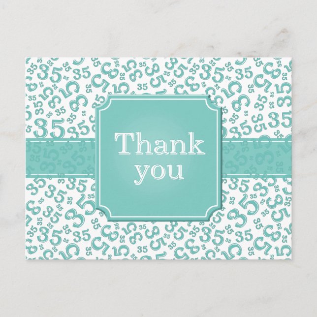 Cartão Postal Thank You 35 Number Pattern Teal/White (Frente)