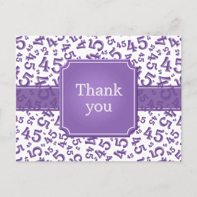 Cartão Postal Thank You 45 Number Pattern Purple/White (Frente)