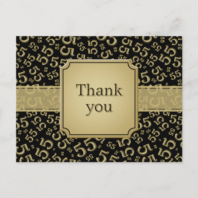 Cartão Postal Thank You 55 Number Pattern Black/Gold (Frente)