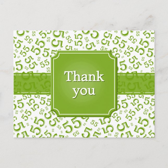 Cartão Postal Thank You 55 Number Pattern Green/White (Frente)