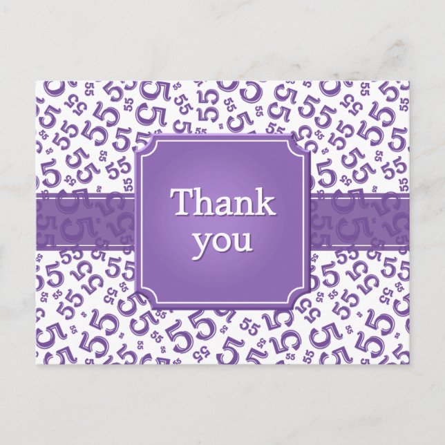 Cartão Postal Thank You 55 Number Pattern Purple/White (Frente)