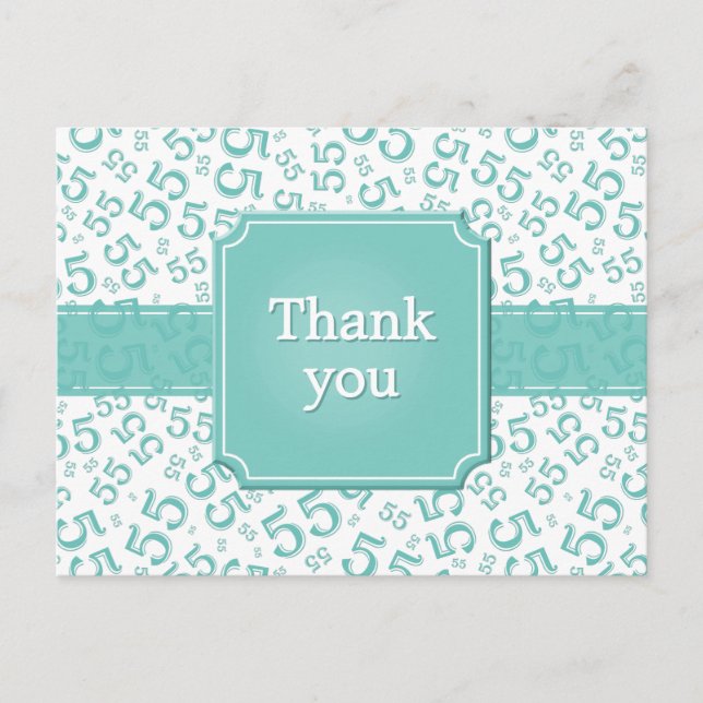 Cartão Postal Thank You 55 Number Pattern Teal/White (Frente)