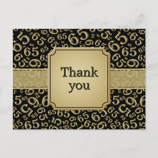 Cartão Postal Thank You 65 Number Pattern Gold/Black (Frente)