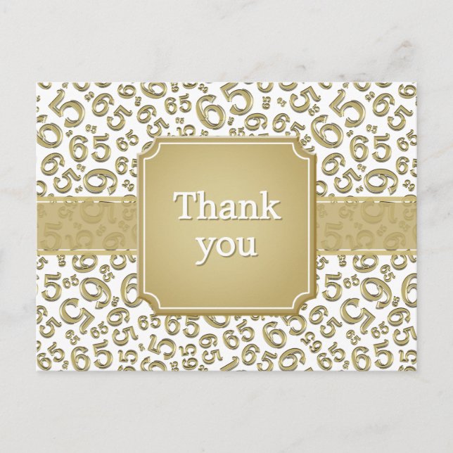Cartão Postal Thank You 65 Number Pattern Gold/White (Frente)