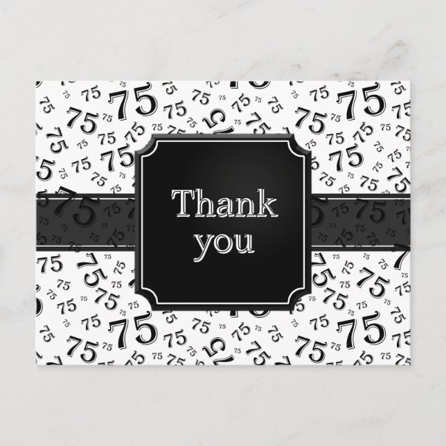 Cartão Postal Thank You 75 Number Pattern Black/White Postcard (Frente)