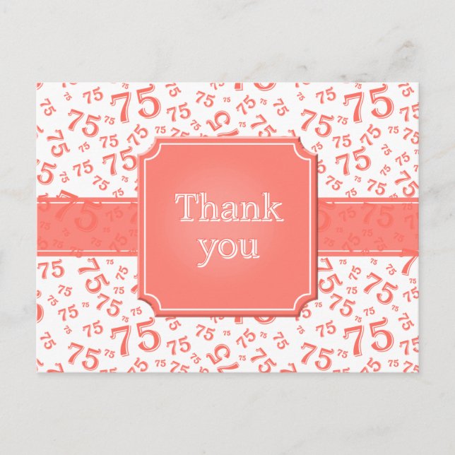 Cartão Postal Thank You 75 Number Pattern Coral/White (Frente)