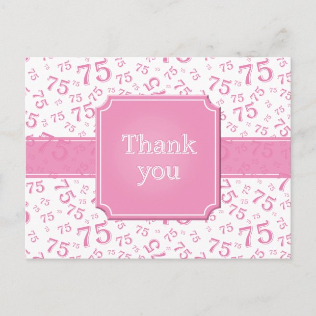 Cartão Postal Thank You 75 Number Pattern Pink/White Postcard (Frente)